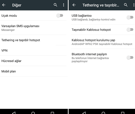 android telefondaki interneti paylaştırma