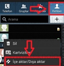 Android Samsung rehber yedekleme