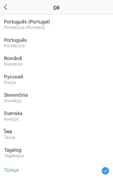 Instagram dil ayarlari Instagram Turkce yapma 2