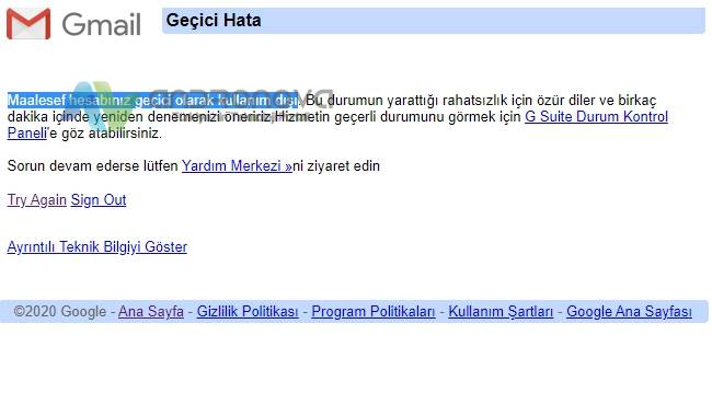 Gmail maalesef 2