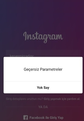 gecersiz parametre